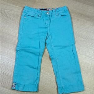 Mini Boden Turquoise Cropped Capri Pants with Floral Trim Details 9Y